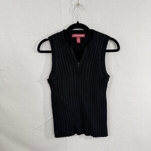 Gloria Vanderbilt Black‎ Ribbed Quarter Zip Sweater Vest Womens Large Cotton